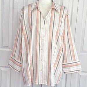 NWT Dressbarn White & Peach Multi Stripe Print Button Down Shirt 3X